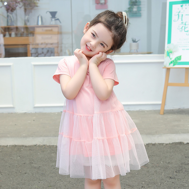 Conyson Boutique Summer Kids Clothes Children Clothes Baby Girls Princess Casual Layered Solid Skirt Puffy Short Sleeve Dress