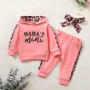 Conyson High Quality Spring Autumn Mini Letter Pullover Hoodie Sport Leopard Printed Kids Clothing 3pcs Baby Girl Clothes Sets