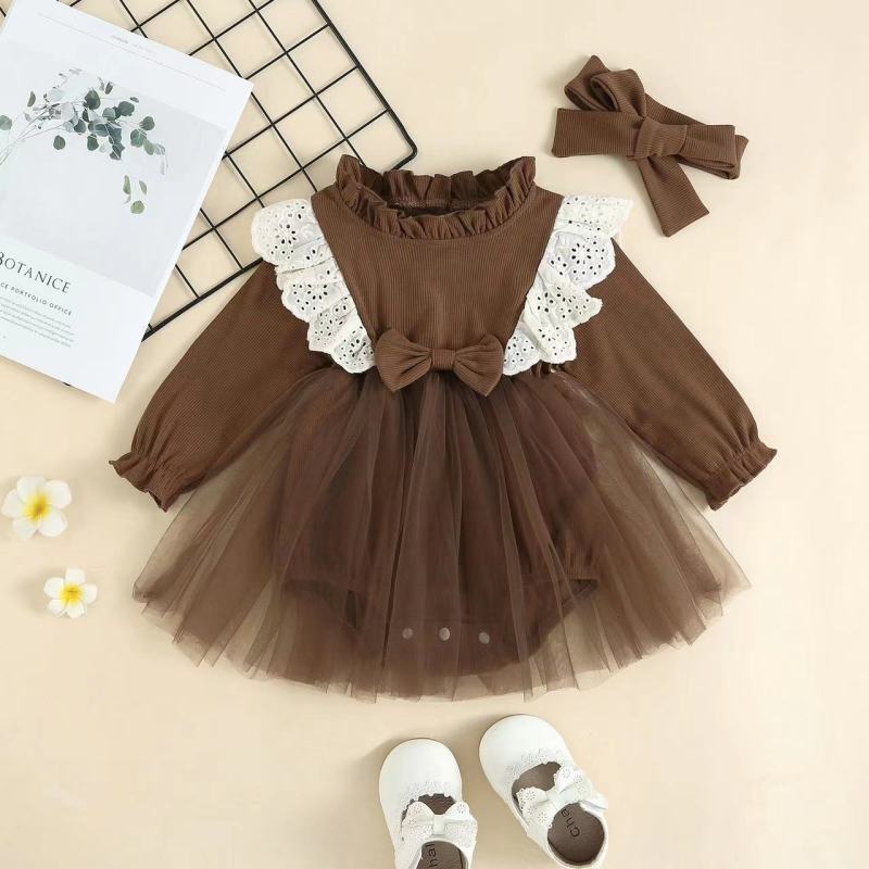 Conyson Wholesale Infant Baby Summer Long Sleeve Easter Gift Bunny Rabbit Print Lace Princess Romper Headband Set
