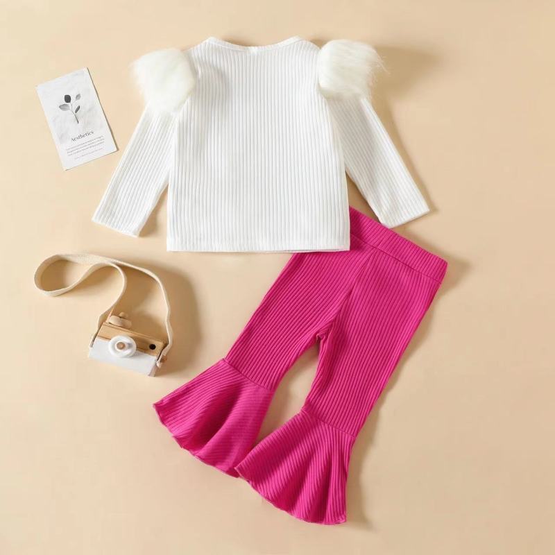 Conyson Baby Girl Clothes Set Tops+ Solid Bell-bottomed Pants Children Outfits Flared Pants Outfits Kids Clothes Girls Set