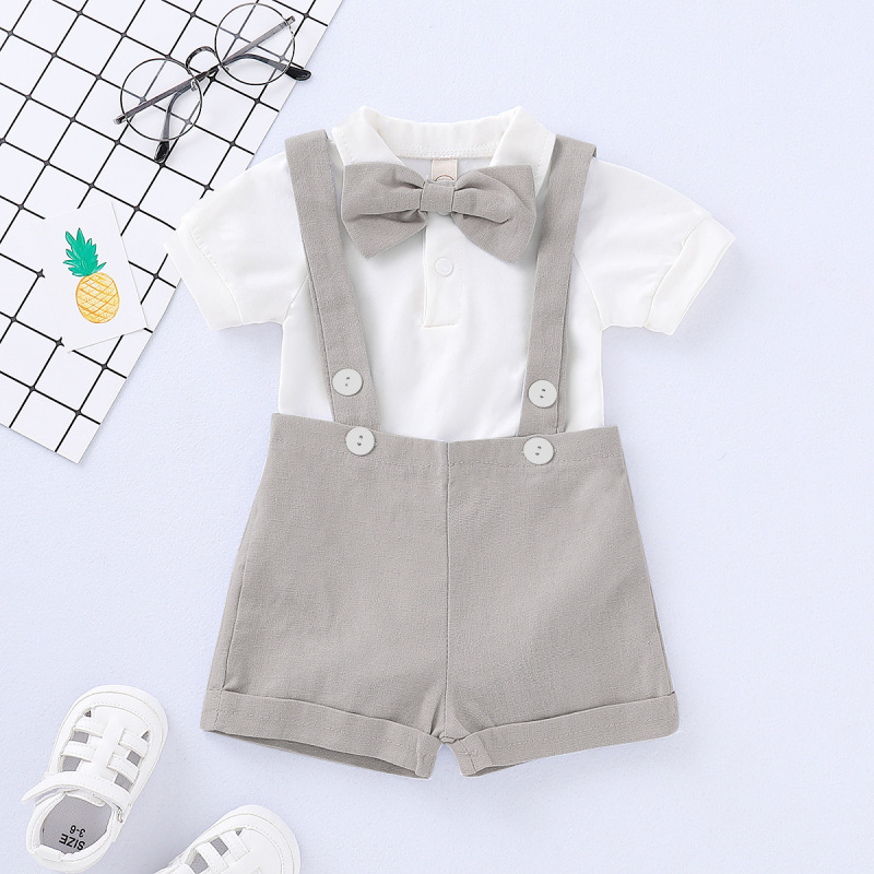 Conyson Hot Summer Gentleman Wedding Party Custom Outfits Short Sleeve 3Pcs Children Clothes Kids Boys Casual Clothing Set Kids