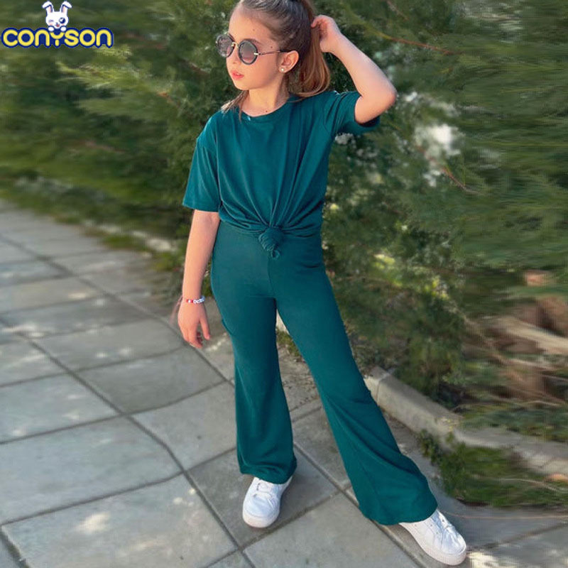 Conyson summer ins popular fashion casual toddler girls t-shirt pants Baby children's pure color suit Kids clothing clothes Sets