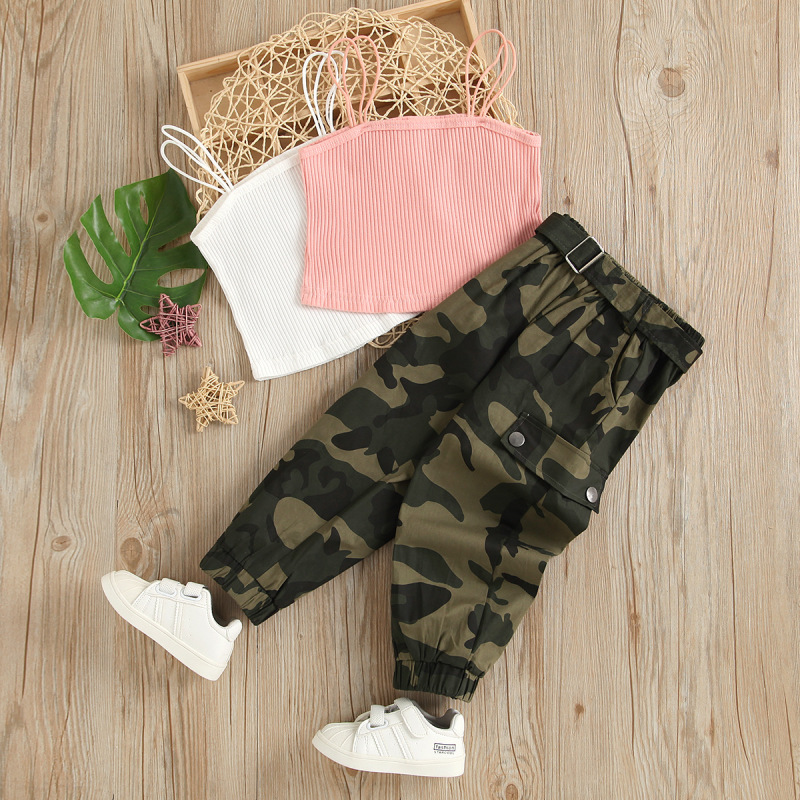 Conyson New Fashion Summer Kids Girls Clothes Sets Camouflage Print Sleeveless Solid Vest Tops Long Pants 2Pcs Fantasy Outfits