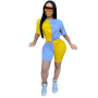 fashion design summer Custom logo Made Outdoor women patchwork colors loose clothes 2 pieces adult t-shirt shorts clothing Set