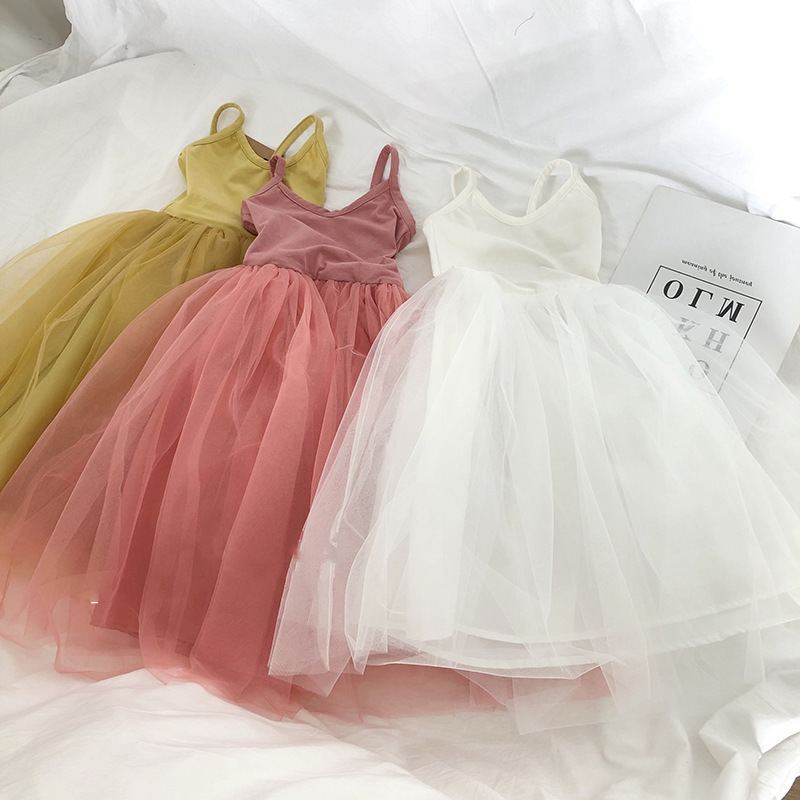 Conyson Hot Sale Summer Kids Clothes Patchwork Solid Gauze Skirt Baby Girl Sweet Outfit Lace Dancing Slip Dress for Little Girls