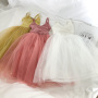 Conyson Hot Sale Summer Kids Clothes Patchwork Solid Gauze Skirt Baby Girl Sweet Outfit Lace Dancing Slip Dress for Little Girls