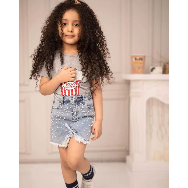 Conyson New Arrival Summer Tulle Puff Bubble Short Sleeve Black O-neck Blouse Plaid Mini Zipper Skirt Set Toddler Girls Outfits