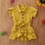 Conyson Fashion Summer Kids Girls Dress Kids Clothes Short Sleeves New Solid Button Pocket Turn Down Collar A-Line Mini Dress