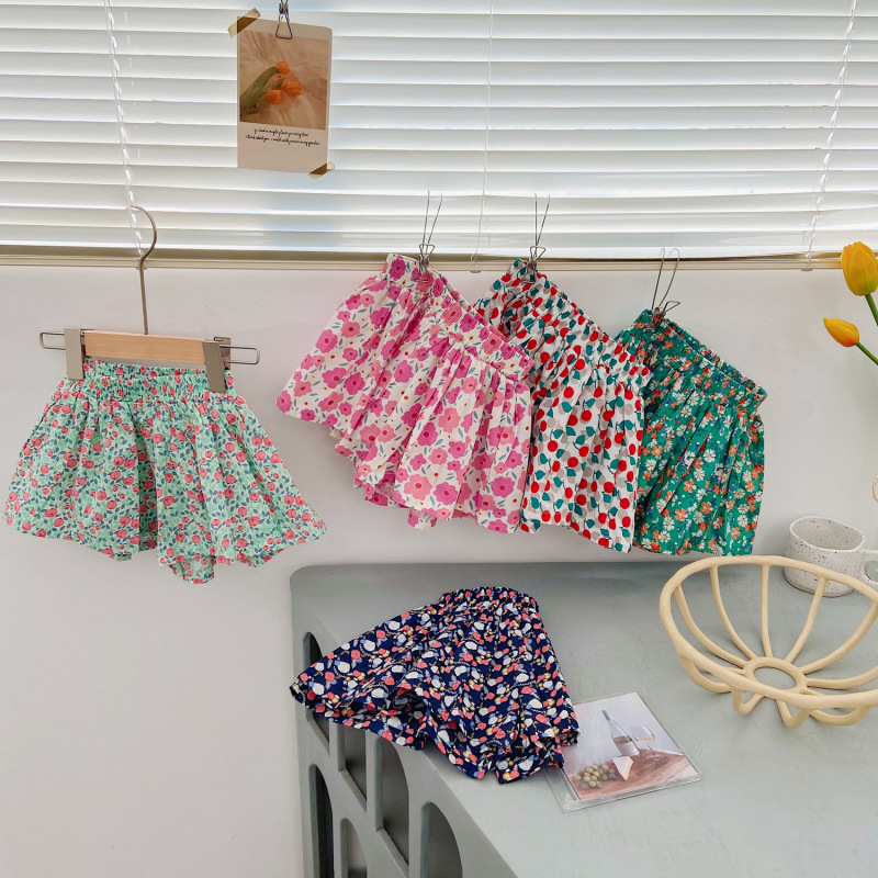 Conyson Wholesale Hot Fashion Kids Clothes Summer Baby Little Girls Flower Printed Princess Casual Gift Pleated Ruffles Shorts