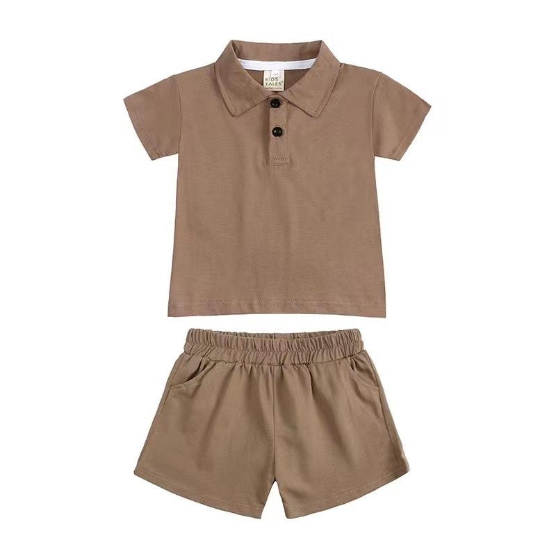 Conyson Hot Sale Custom Logo Short Sleeve Solid Cotton boutique Polo Shirt 2pcs Suits Kids Boys Short Clothing Tracksuits