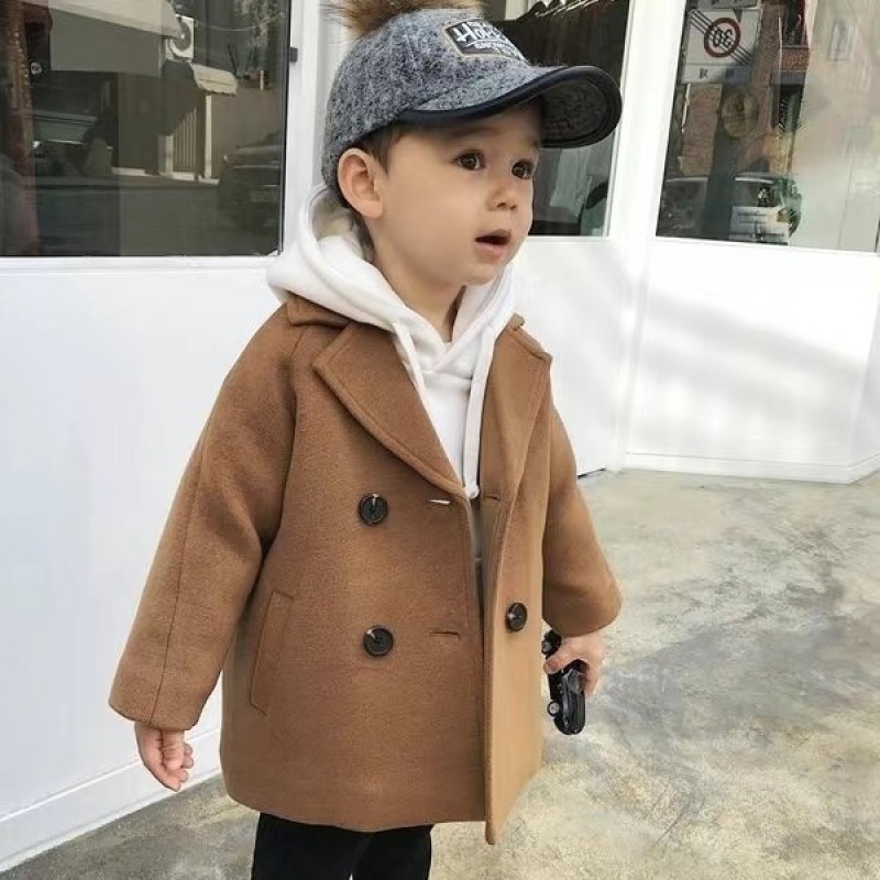 Conyson Winter Woolen Double-breasted Baby Boy Trench Lapel Autumn Kids Outerwear Coats Jacket Children Kids Clothing Handsome