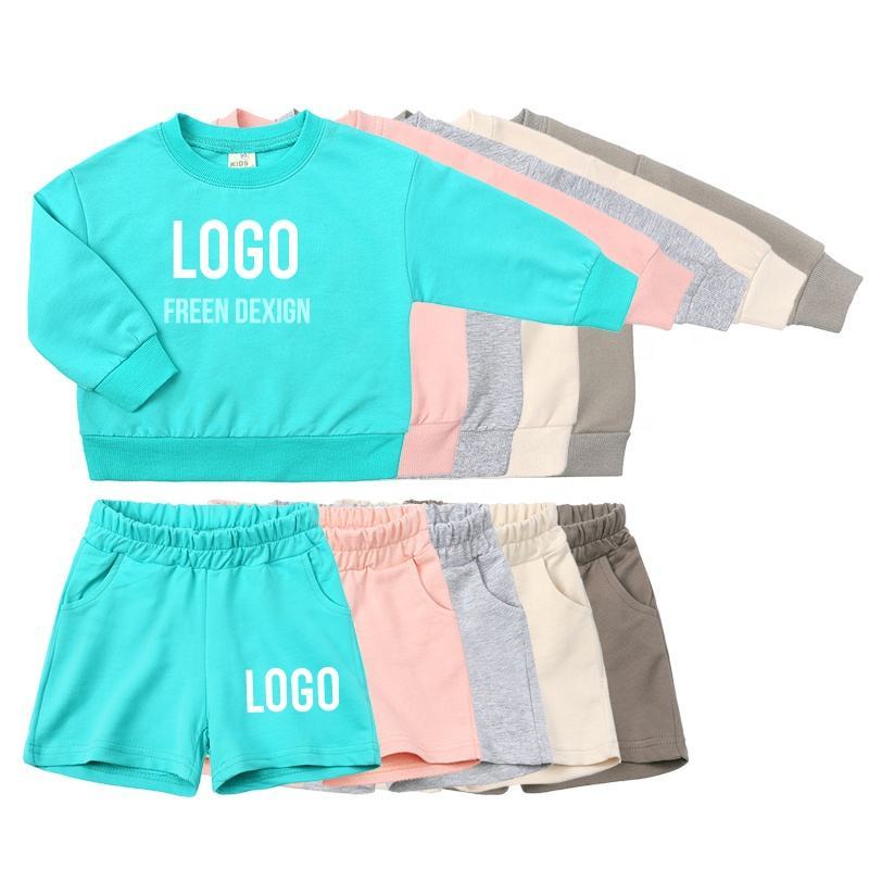 Conyson customize tracksuit baby Biker Shorts Set 2022 Custom Designer Clothes Blank Two Piece set Kids Hoodie Set