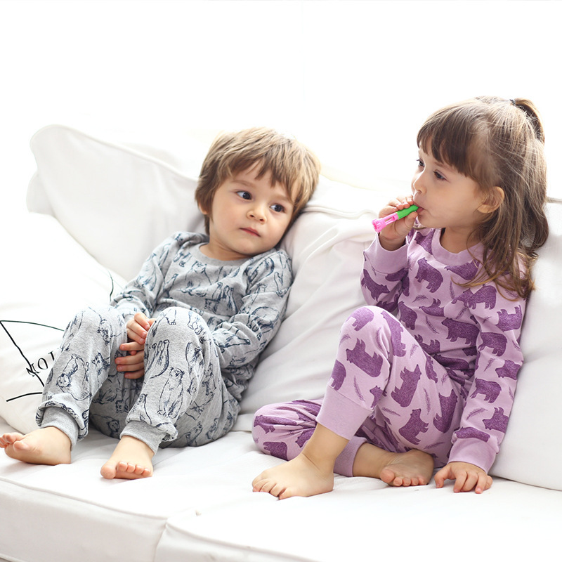 Factory Price Cartoon Pattern Kids Pyjamas Pure Cotton Girls Soft Sleepwear Kid Long Sleeve Sleepwear Sets
