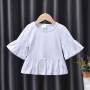 Conyson boutique custom logo made Korean teen kids Fashion pure color fold wide sleeve wear Girl clothing one piece girl T-shirt