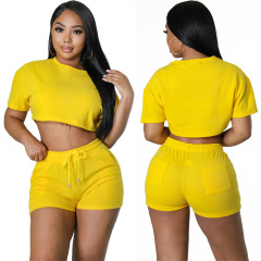 Wholesale rts fashion Custom logo Women solid Color Sportswear two-piece Ladies t-shirt Shorts Clothing Suit Summer Clothes set