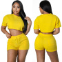Wholesale rts fashion Custom logo Women solid Color Sportswear two-piece Ladies t-shirt Shorts Clothing Suit Summer Clothes set