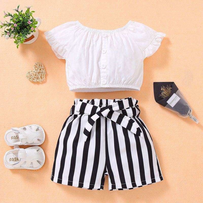 Conyson Wholesale New Arrivals Summer Kids Cute T-shirt And Striped Shorts 2Pcs Pants Little Girls' Clothing Sets