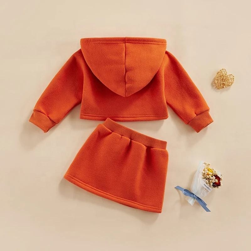 Fashion toddler girls clothes sets 1-5T kids solid hoodies long sleeve pullover tops baby girl A-Line skirt 2pcs set