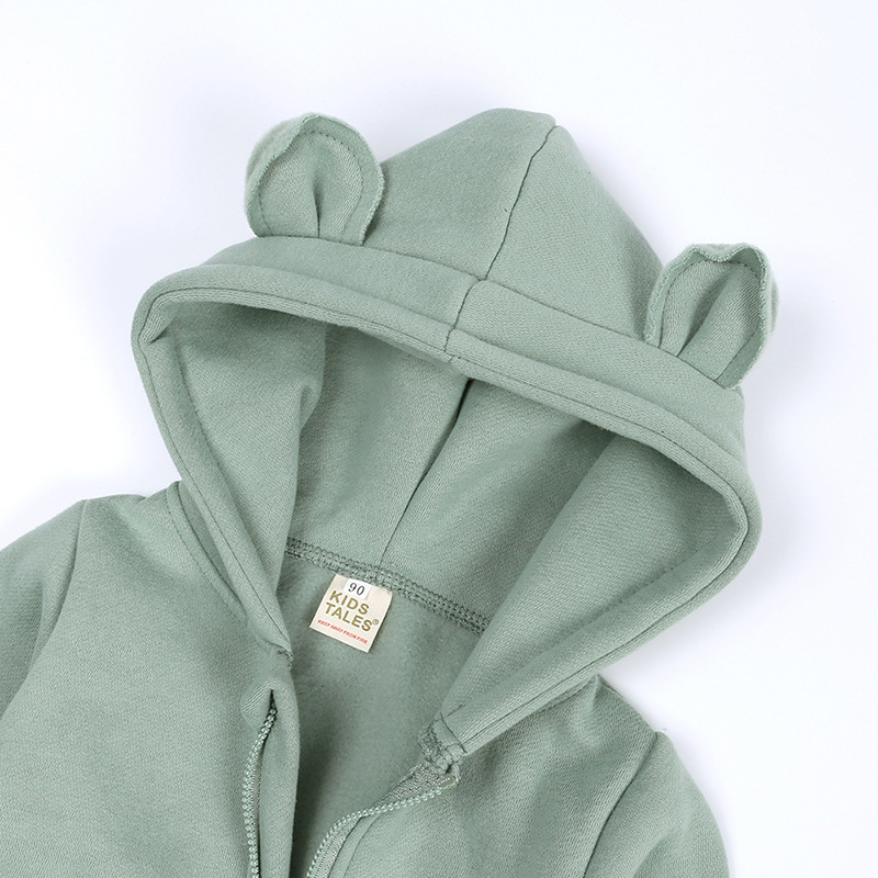 Autumn And Winter Thick Newborn Clothes Hooded Baby Plain Cute Bear Ear Baby Organic Cotton Baby Rompers