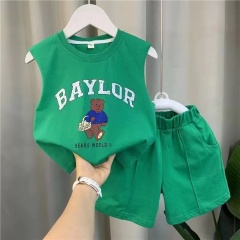 Conyson Wholesale Summer Baby Clothes Fashion Sleeveless Children Cartoon Printed Outfit Kids Clothing Boys' Two Piece Short Set