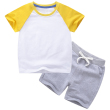White-yellow+grey color matching short T suit