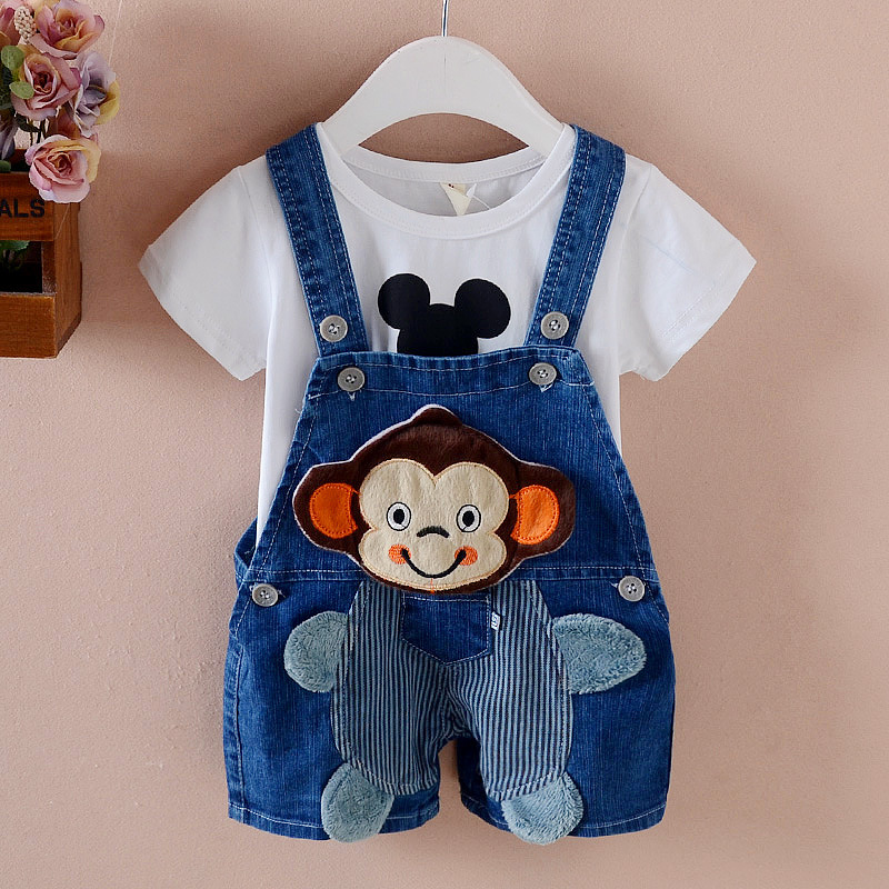 Conyson Summer Fashion Infants Girls Clothing Boy Print Pants Casual Cartoon Cloth Jeans Baby Denim Short Overalls trousers