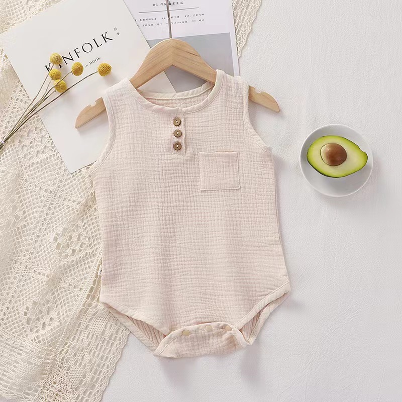 Conyson Summer Baby Boy Girl Rompers Muslin Cotton Sleeveless Newborn Infant Romper Jumpsuit Solid Color Baby Clothing