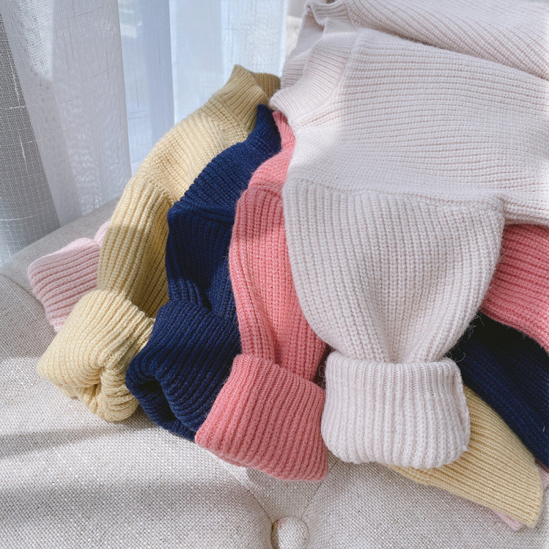 Wholesale Solid Color Long-sleeved Warm Fashion Sweater Knitted Children's Pullover Sweater