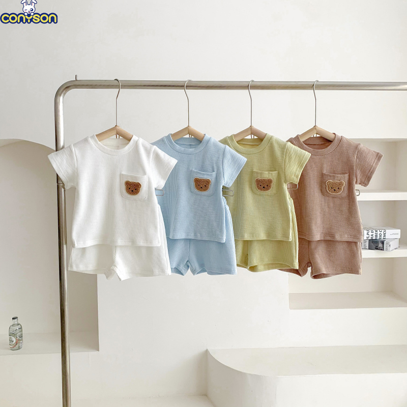 Conyson Wholesale New summer Newborn Unisex Baby Boy Girl Short Sleeve Cute Carton Cotton 2 Pieces Clothing Knitting Baby Sets
