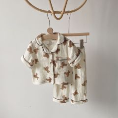 Conyson wholesale autumn long and short sleeves soft organic satiny night wear cartoon cotton sleepwear kids pajamas sets