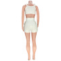 V Neck Cross Sling Ruffle Flouce Shorts Two Piece Suits Solid Colored Crops Tops Belted Sport Briefs Summer Women Sets