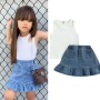 Conyson Boutique Fashion Summer Kids Girl Clothes Outfits White Sleeveless Vest Denim Flower Skirts 2 Pieces Casual Girl Suits