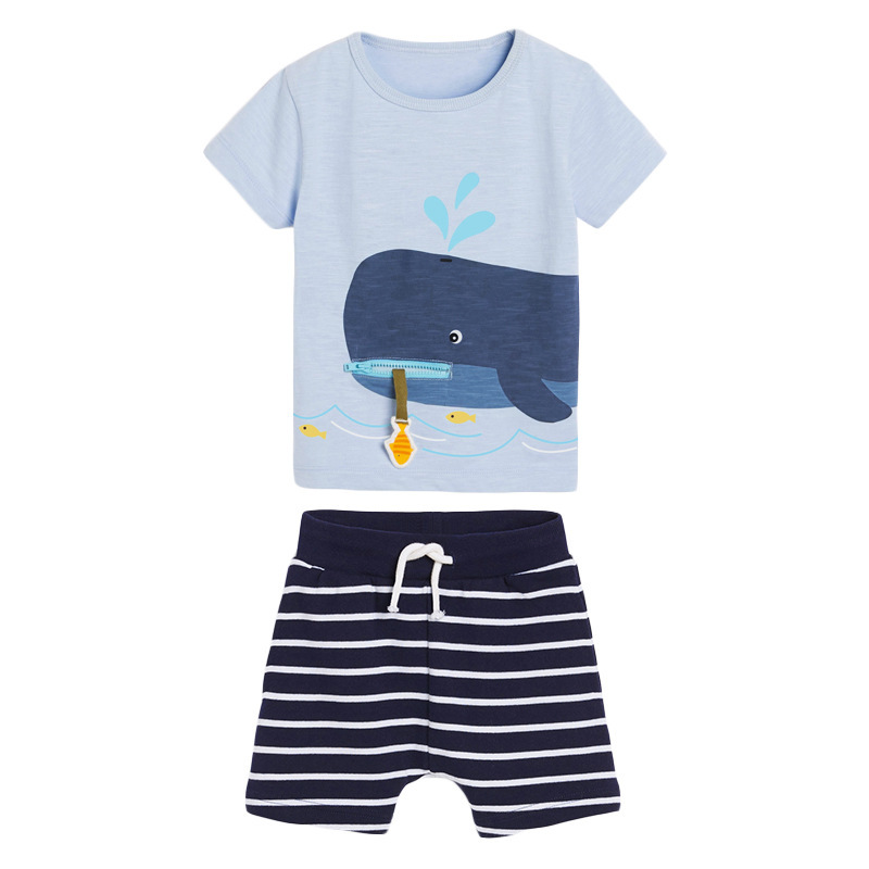 2-7 Years old boy Knitted O-Neck cartoon Child Kid Clothing Set outfits short sleeve pant suit kids clothes