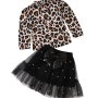 New Children's Leopard Print Long Sleeves Kids Spot Short Sleeve Clothes Dress Set Two-piece Lace Skirt Girls' Suits