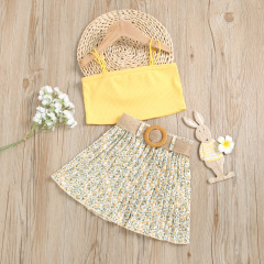 Conyson Bulk Little Kids Summer Sleeveless Slip Pleated Floral Print Skirt 1-6 Years Two Pieces Clothing Set 2023 Baby Girls Set