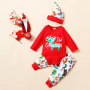 Conyson Baby Christmas Winter Organic Cotton Long Sleeve 3Pcs unisex Romper Jumpsuit Newborn Baby Girls Clothing Set For Toddler
