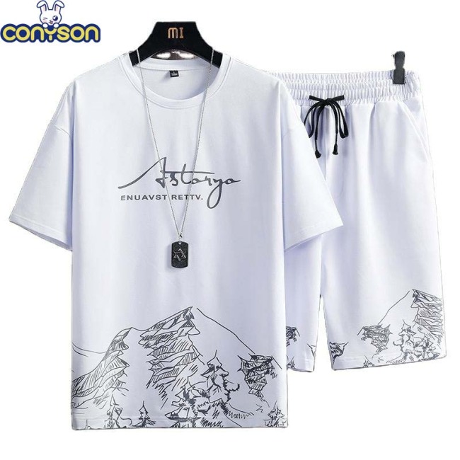Conyson 2023 New Style Wholesale Men's Sportswear Stylish Vintage Short Sleeve 5xlt Tall And Big Mens Clothing Set