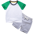 White-green+grey color matching short T suit