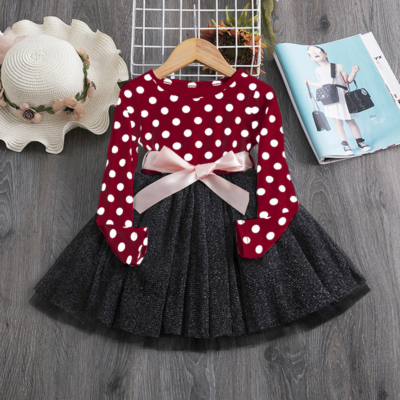 2021 Spring New Fashion Polka Dot Elegant Kids Girl Dresses Long Sleeve Clothing Girls Clothes Princess Dress