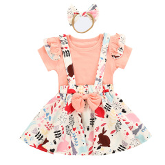 Conyson wholesale ruffle flying sleeves baby clothes set girl tutu dress princess kids summer clothes 3 pieces swing top dress