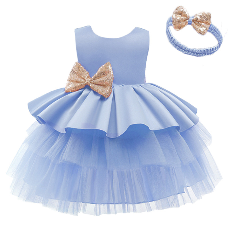 Conyson Tulle Lace Girl Dress Elegant Princess  Pageant Birthday Party Sequin Leak Back Dress Newborn baby little girl dress