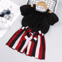 2021 hot selling summer cute fashion designed two-piece striped short sleeve striped baby girls clothes set children outfits