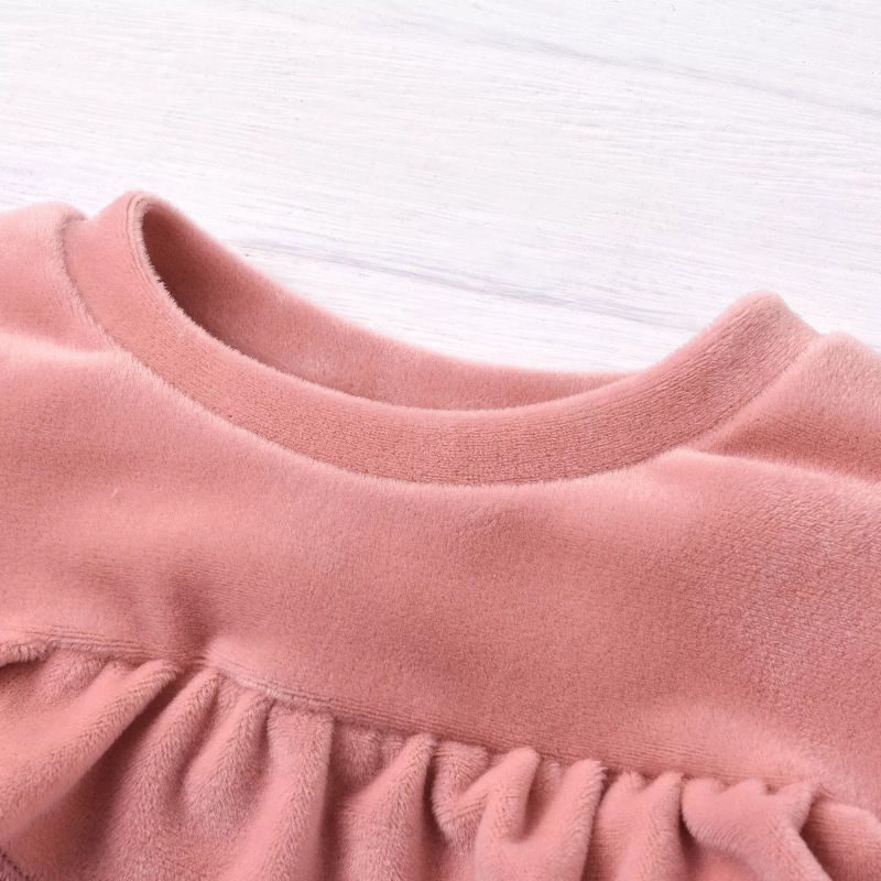 Winter Warm Toddler Baby Girls Velvet Outfits Sets Round Neck Ruffle Trim Top Elastic Waist Pant 2pcs Kid Clothes