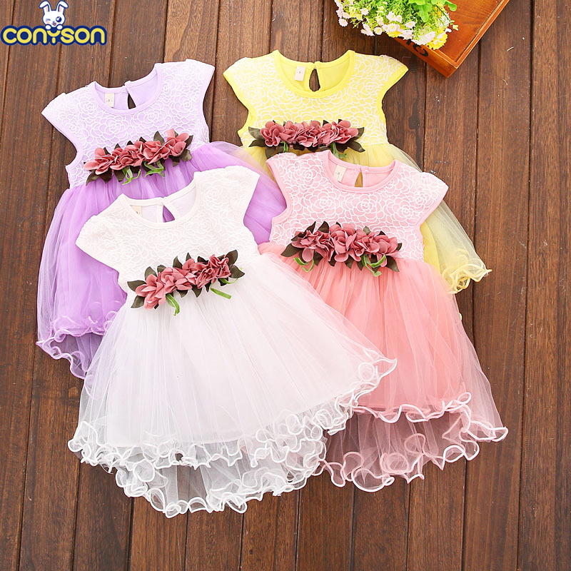 Conyson Lovely Floral Sleeveless Dress Toddler Infant Newborn Kids Clothes Baby Girls Princess Party Tulle Lace Flower Dresses