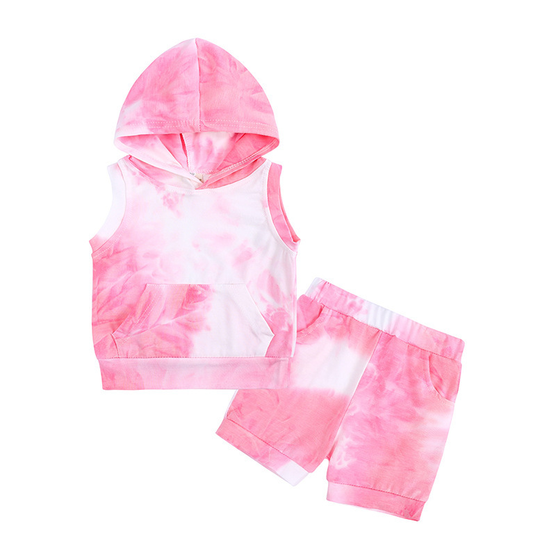 Conyson Hot Sale Unisex Summer Toddler Baby Kids Clothing Set Newborn Boys and Girls Outfit Sleeveless 2Pcs Tie-dyed Clothes Set