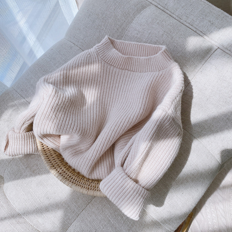 Wholesale Solid Color Long-sleeved Warm Fashion Sweater Knitted Children's Pullover Sweater