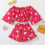 Conyson Summer Fashion Heart Print Shorts Clothes Suits Shoulder High Waist Top Shorts Flower 2pcs Littler Girl Outfits