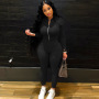 New Design Spring Sexy Women Active Wear Thongs Outfits Women's Set Rib Knit Zipper Bodycon Crop Top Legging 2 Piece Women Set