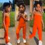 Conyson 2022 summer hot sale Little Girl OEM Fashion Pure Colors Solid Soft Cotton Baby Girls Amour Scrunched stack Jumpsuit