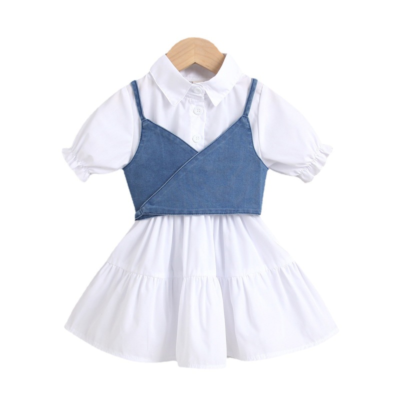 Conyson Hot Sale Suspender Plain Solid Formal Summer New Baby Cotton 2 Pieces Dress Ruffle Little Girls Floral Tutu  Kids Dress